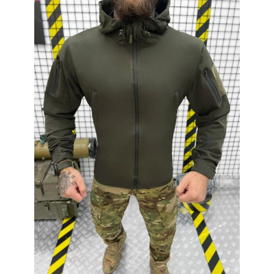 Осіння тактична куртка колір олива з капюшоном